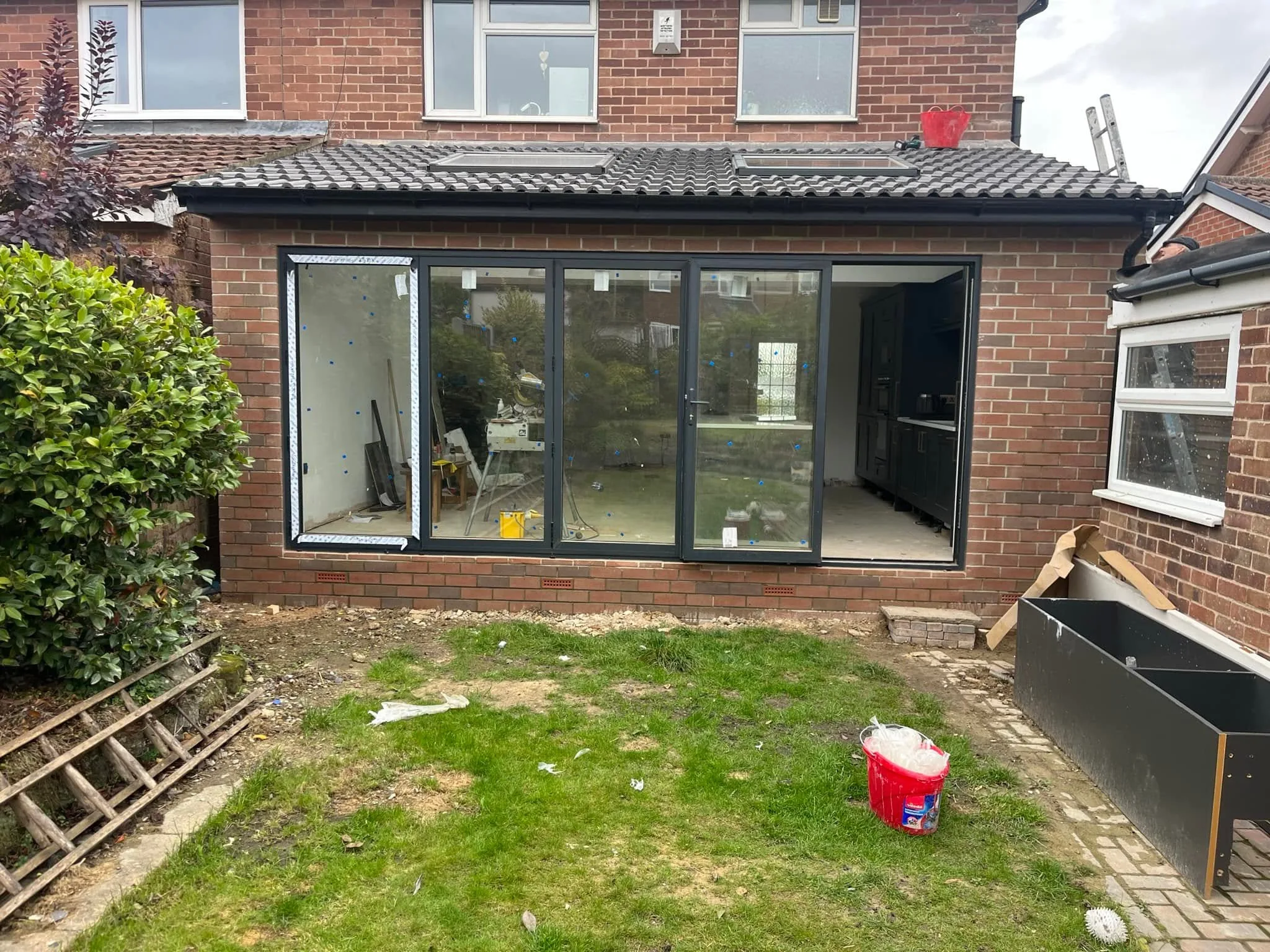 Completed rear extension with wide bifold doors